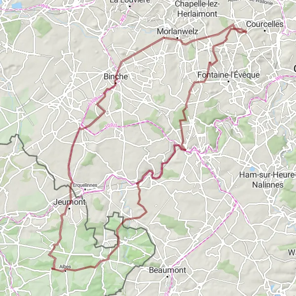 Miniatuurkaart van de fietsinspiratie "Ontdek de Natuur rondom Souvret op de Gravelbike" in Prov. Hainaut, Belgium. Gemaakt door de Tarmacs.app fietsrouteplanner