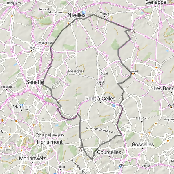 Map miniature of "Scenic Road Route to Luttre" cycling inspiration in Prov. Hainaut, Belgium. Generated by Tarmacs.app cycling route planner