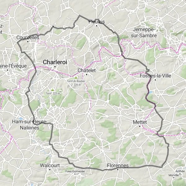 Miniature de la carte de l'inspiration cycliste "Grande Boucle vers Montigny-le-Tilleul" dans la Prov. Hainaut, Belgium. Générée par le planificateur d'itinéraire cycliste Tarmacs.app