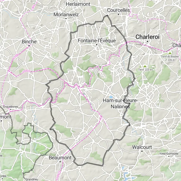 Miniature de la carte de l'inspiration cycliste "Les charmes du Hainaut" dans la Prov. Hainaut, Belgium. Générée par le planificateur d'itinéraire cycliste Tarmacs.app