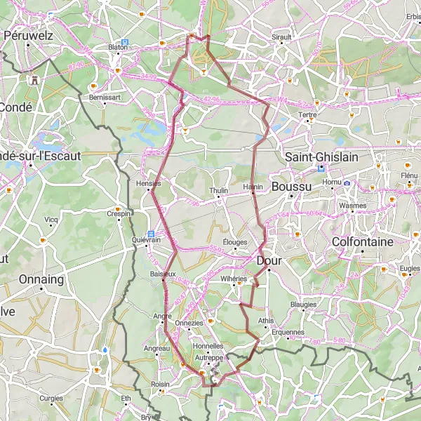 Miniature de la carte de l'inspiration cycliste "La Boucle des Terrils - Route de gravier" dans la Prov. Hainaut, Belgium. Générée par le planificateur d'itinéraire cycliste Tarmacs.app
