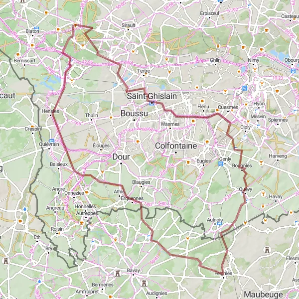 Miniature de la carte de l'inspiration cycliste "Circuit de Saint-Ghislain et Terril du Neuf" dans la Prov. Hainaut, Belgium. Générée par le planificateur d'itinéraire cycliste Tarmacs.app