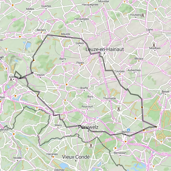Miniature de la carte de l'inspiration cycliste "Escapade dans la Vallée de l'Escaut" dans la Prov. Hainaut, Belgium. Générée par le planificateur d'itinéraire cycliste Tarmacs.app