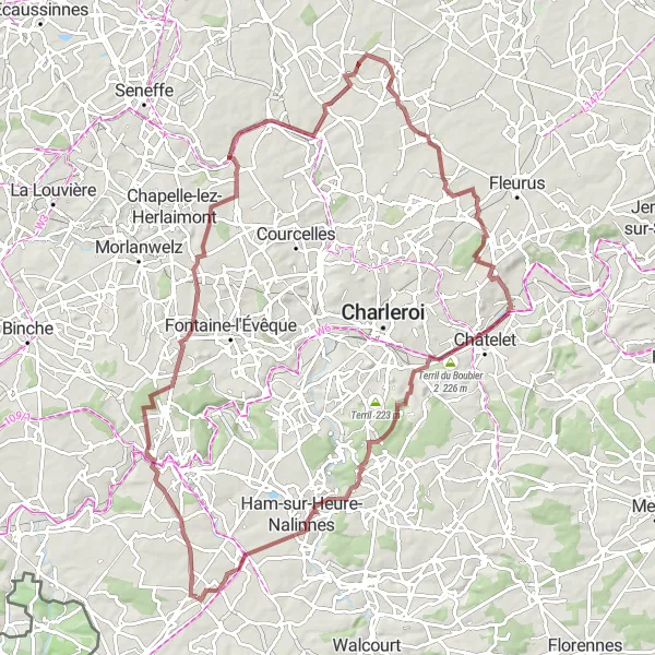 Map miniature of "Terril Calvaire Challenge" cycling inspiration in Prov. Hainaut, Belgium. Generated by Tarmacs.app cycling route planner