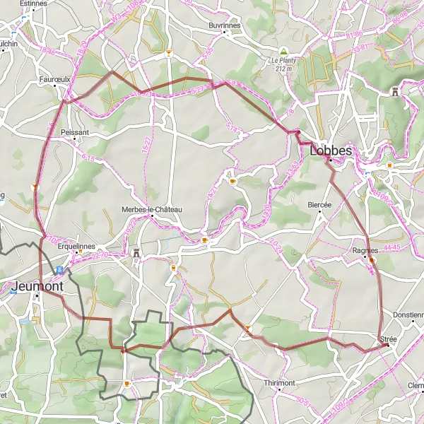 Map miniature of "Strée Montignies Loop" cycling inspiration in Prov. Hainaut, Belgium. Generated by Tarmacs.app cycling route planner