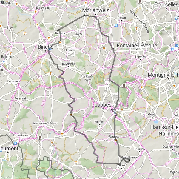 Karten-Miniaturansicht der Radinspiration "Malersiche Dörfer und Städte" in Prov. Hainaut, Belgium. Erstellt vom Tarmacs.app-Routenplaner für Radtouren