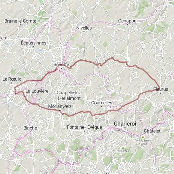 Miniatuurkaart van de fietsinspiratie "Gravelroute door het groene Henegouwen" in Prov. Hainaut, Belgium. Gemaakt door de Tarmacs.app fietsrouteplanner