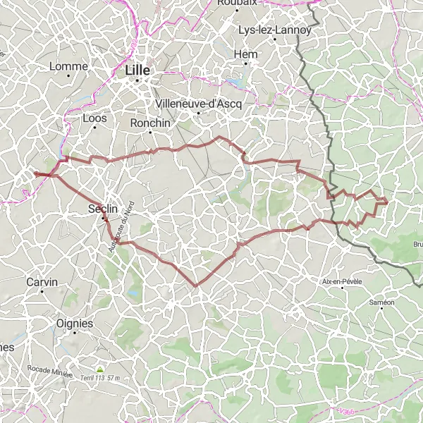 Map miniature of "Exploring the Battlefield of Bouvines" cycling inspiration in Prov. Hainaut, Belgium. Generated by Tarmacs.app cycling route planner