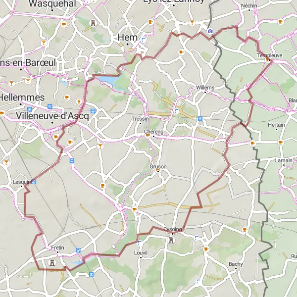 Map miniature of "Hidden Gems Gravel Route" cycling inspiration in Prov. Hainaut, Belgium. Generated by Tarmacs.app cycling route planner