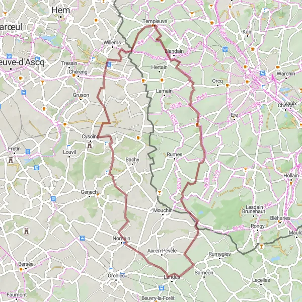 Miniatuurkaart van de fietsinspiratie "Grindwegen rondom Templeuve" in Prov. Hainaut, Belgium. Gemaakt door de Tarmacs.app fietsrouteplanner