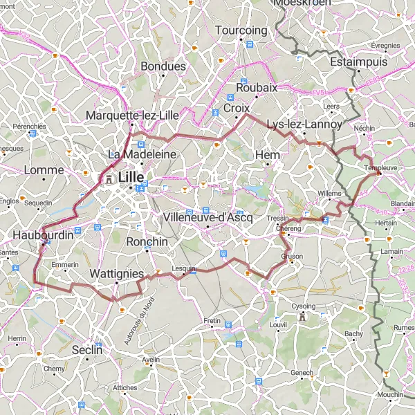 Map miniature of "Exploring Battlefields" cycling inspiration in Prov. Hainaut, Belgium. Generated by Tarmacs.app cycling route planner