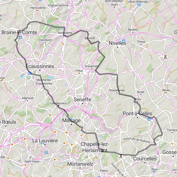 Miniature de la carte de l'inspiration cycliste "Tour de Viesville et Monstreux" dans la Prov. Hainaut, Belgium. Générée par le planificateur d'itinéraire cycliste Tarmacs.app