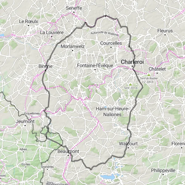 Karten-Miniaturansicht der Radinspiration "Hainaut Highlights" in Prov. Hainaut, Belgium. Erstellt vom Tarmacs.app-Routenplaner für Radtouren