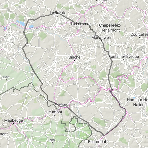 Karten-Miniaturansicht der Radinspiration "Hainaut Straßenroute 2" in Prov. Hainaut, Belgium. Erstellt vom Tarmacs.app-Routenplaner für Radtouren