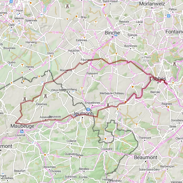 Map miniature of "Gravel Adventure" cycling inspiration in Prov. Hainaut, Belgium. Generated by Tarmacs.app cycling route planner