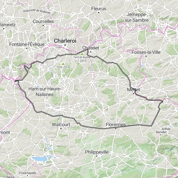 Miniatuurkaart van de fietsinspiratie "Roadroute Le Spantôle - Thuin" in Prov. Hainaut, Belgium. Gemaakt door de Tarmacs.app fietsrouteplanner