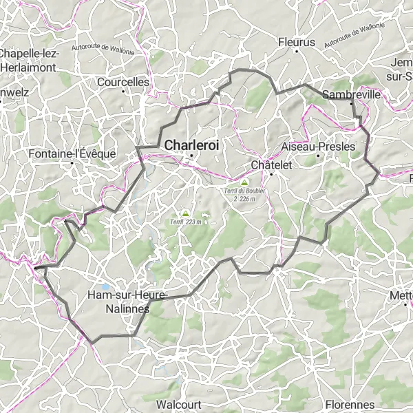 Map miniature of "The Abbey and Terril Route" cycling inspiration in Prov. Hainaut, Belgium. Generated by Tarmacs.app cycling route planner