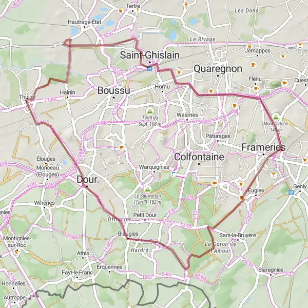 Miniature de la carte de l'inspiration cycliste "Les terrils de Charbonnage" dans la Prov. Hainaut, Belgium. Générée par le planificateur d'itinéraire cycliste Tarmacs.app