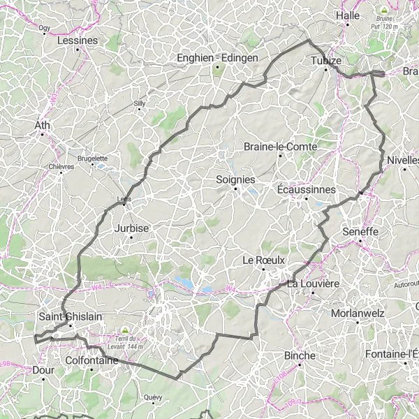 Miniature de la carte de l'inspiration cycliste "Les trésors cachés du Hainaut" dans la Prov. Hainaut, Belgium. Générée par le planificateur d'itinéraire cycliste Tarmacs.app