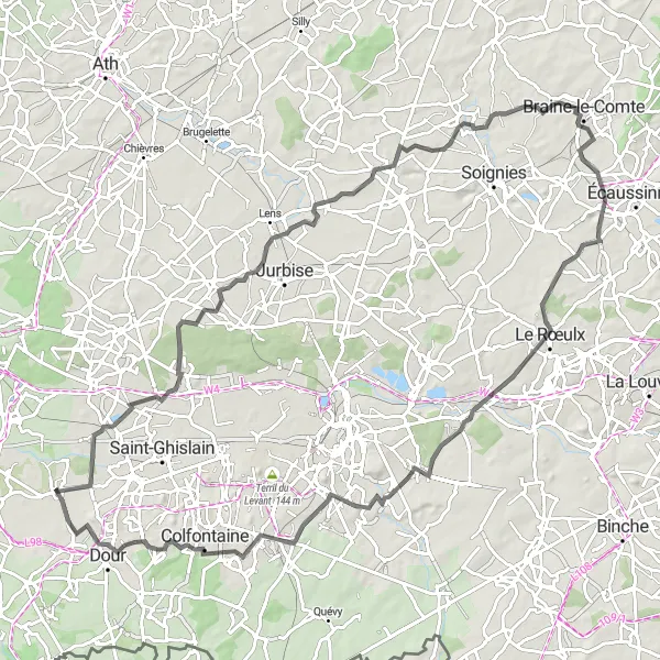 Karten-Miniaturansicht der Radinspiration "Fahrt nach Braine-le-Comte und Ville-sur-Haine" in Prov. Hainaut, Belgium. Erstellt vom Tarmacs.app-Routenplaner für Radtouren