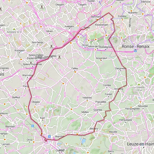 Map miniature of "Gravel Paradise" cycling inspiration in Prov. Hainaut, Belgium. Generated by Tarmacs.app cycling route planner