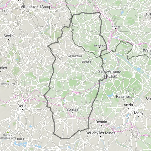 Map miniature of "Tournai to Orchies Loop" cycling inspiration in Prov. Hainaut, Belgium. Generated by Tarmacs.app cycling route planner