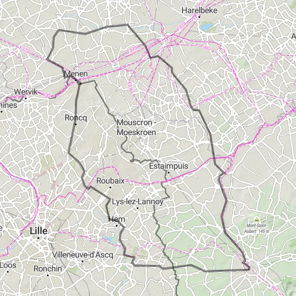 Map miniature of "Roads Less Traveled" cycling inspiration in Prov. Hainaut, Belgium. Generated by Tarmacs.app cycling route planner