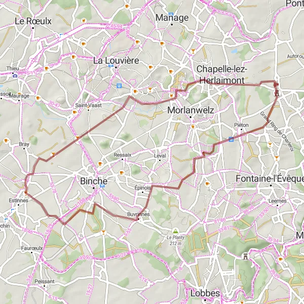 Map miniature of "Exploring the Château de Trazegnies surroundings" cycling inspiration in Prov. Hainaut, Belgium. Generated by Tarmacs.app cycling route planner