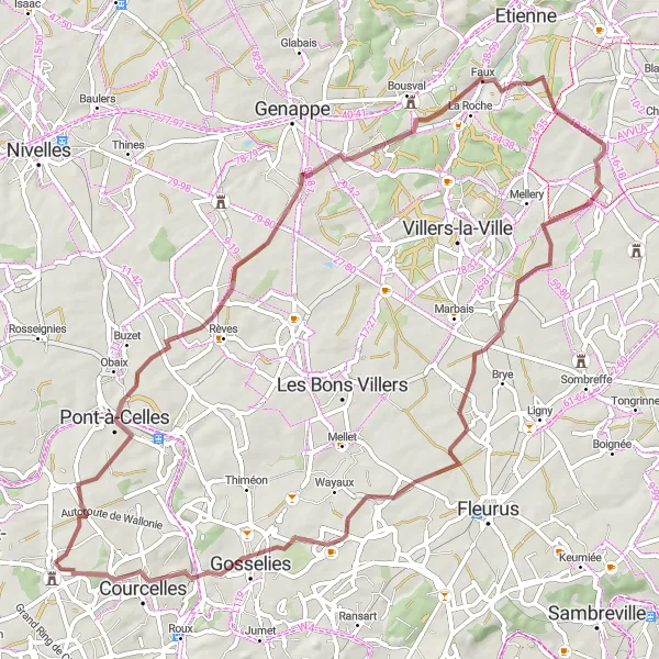 Karten-Miniaturansicht der Radinspiration "Rund um Trazegnies" in Prov. Hainaut, Belgium. Erstellt vom Tarmacs.app-Routenplaner für Radtouren