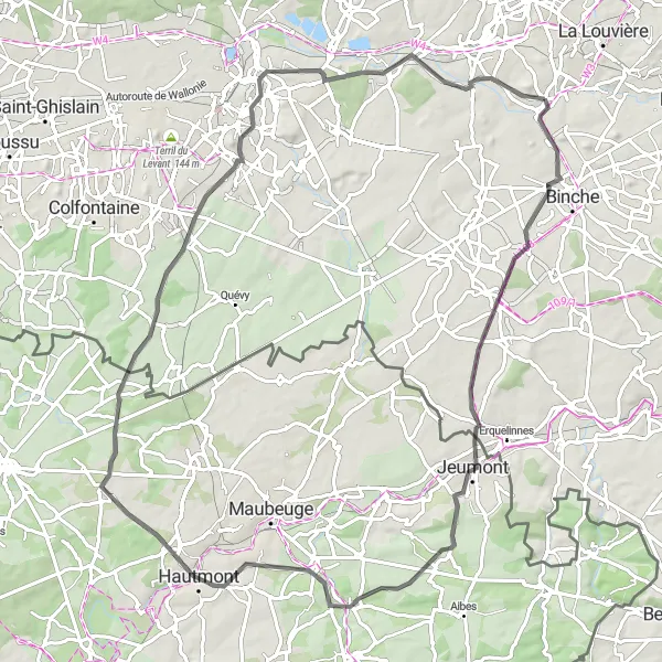 Map miniature of "Trivières to Boussoit Loop" cycling inspiration in Prov. Hainaut, Belgium. Generated by Tarmacs.app cycling route planner