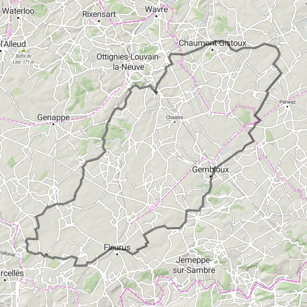 Map miniature of "Exploring Scenic Route from Viesville to Fleurus" cycling inspiration in Prov. Hainaut, Belgium. Generated by Tarmacs.app cycling route planner