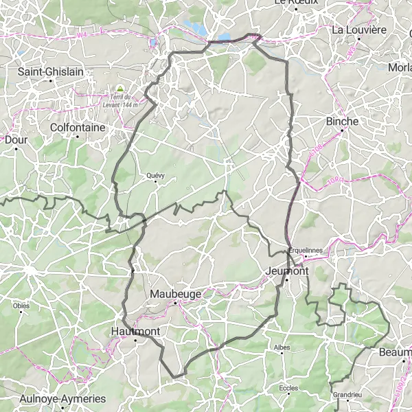 Map miniature of "Challenging Hills and Historic Sites" cycling inspiration in Prov. Hainaut, Belgium. Generated by Tarmacs.app cycling route planner