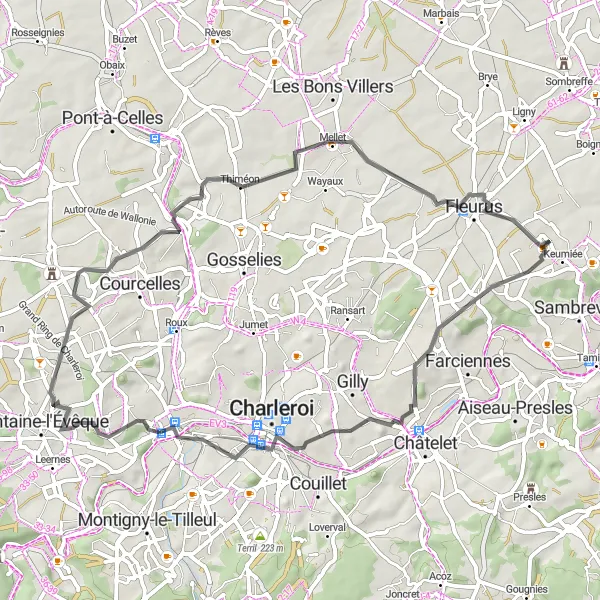 Miniature de la carte de l'inspiration cycliste "Boucle des Villages à la Campagne" dans la Prov. Hainaut, Belgium. Générée par le planificateur d'itinéraire cycliste Tarmacs.app
