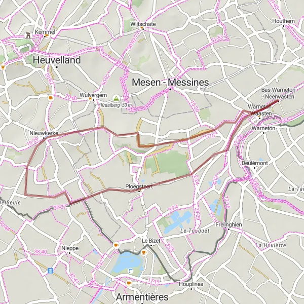 Miniatuurkaart van de fietsinspiratie "Gravelroute naar Nieuwkerke en Ploegsteert" in Prov. Hainaut, Belgium. Gemaakt door de Tarmacs.app fietsrouteplanner