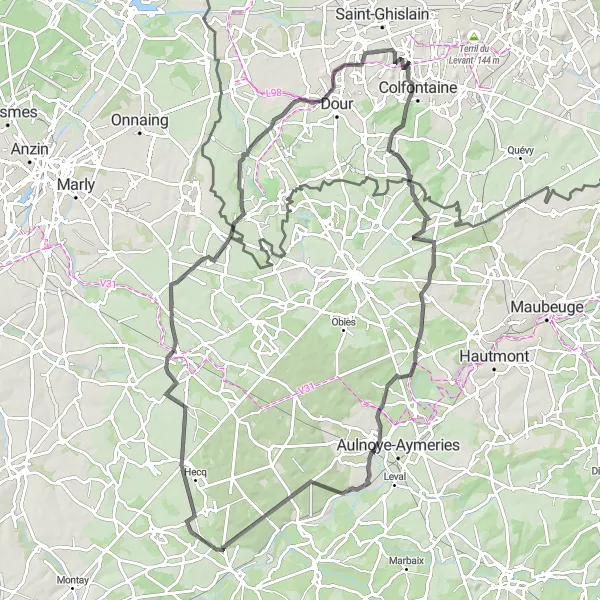Miniature de la carte de l'inspiration cycliste "Le Défi des Terrils de l'Ouest" dans la Prov. Hainaut, Belgium. Générée par le planificateur d'itinéraire cycliste Tarmacs.app