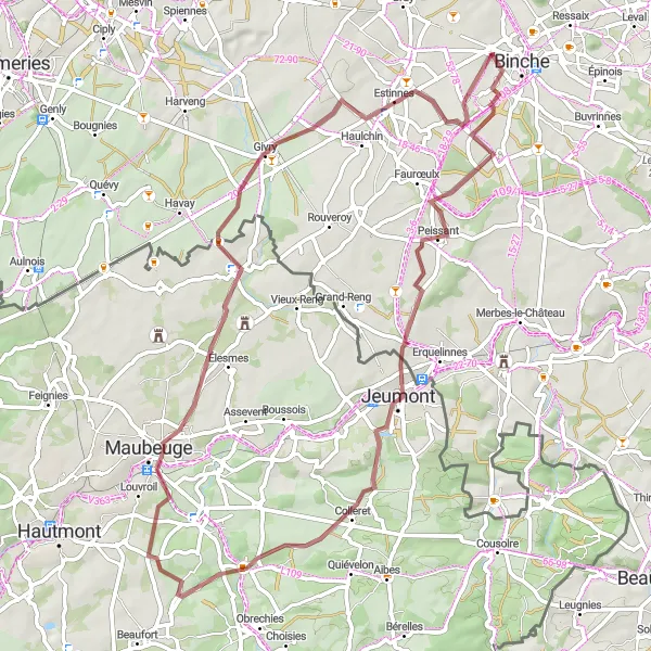 Karten-Miniaturansicht der Radinspiration "Abenteuerliche Radtour durch die Natur von Hainaut" in Prov. Hainaut, Belgium. Erstellt vom Tarmacs.app-Routenplaner für Radtouren
