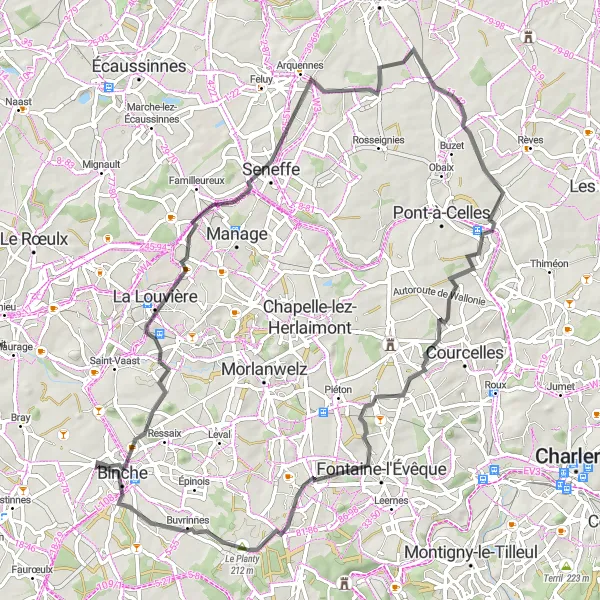 Map miniature of "Hainaut Road Tour" cycling inspiration in Prov. Hainaut, Belgium. Generated by Tarmacs.app cycling route planner