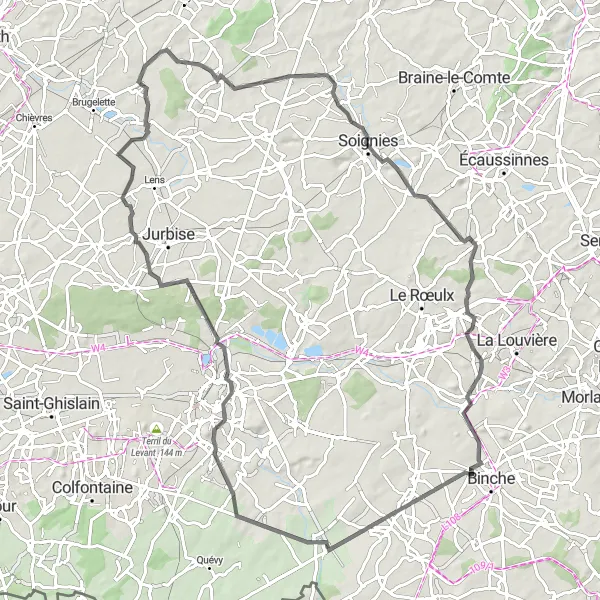 Map miniature of "Scenic Road Adventure" cycling inspiration in Prov. Hainaut, Belgium. Generated by Tarmacs.app cycling route planner