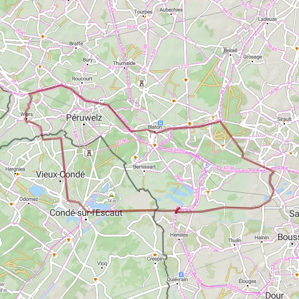 Miniature de la carte de l'inspiration cycliste "Le Circuit des Châteaux et Manoirs" dans la Prov. Hainaut, Belgium. Générée par le planificateur d'itinéraire cycliste Tarmacs.app