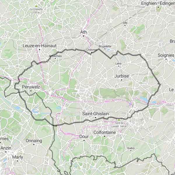 Miniature de la carte de l'inspiration cycliste "Le Circuit de la Campagne de Hainaut" dans la Prov. Hainaut, Belgium. Générée par le planificateur d'itinéraire cycliste Tarmacs.app