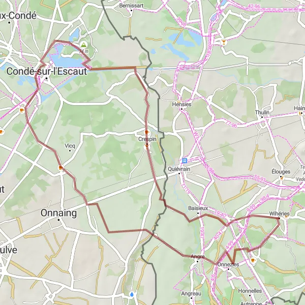 Karten-Miniaturansicht der Radinspiration "Gravel-Radtour von Wihéries nach Wihéries" in Prov. Hainaut, Belgium. Erstellt vom Tarmacs.app-Routenplaner für Radtouren