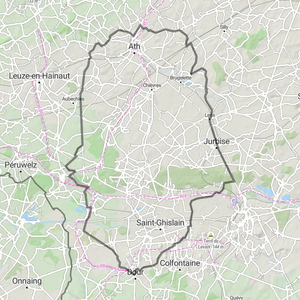 Miniature de la carte de l'inspiration cycliste "Tour des Terrils du Sept" dans la Prov. Hainaut, Belgium. Générée par le planificateur d'itinéraire cycliste Tarmacs.app