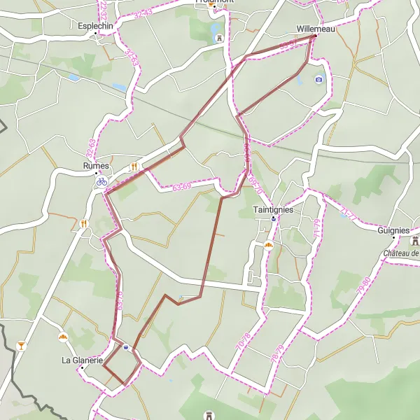 Map miniature of "Scenic Glanerie Loop" cycling inspiration in Prov. Hainaut, Belgium. Generated by Tarmacs.app cycling route planner