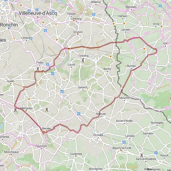 Map miniature of "Battle of Bouvines Exploration" cycling inspiration in Prov. Hainaut, Belgium. Generated by Tarmacs.app cycling route planner