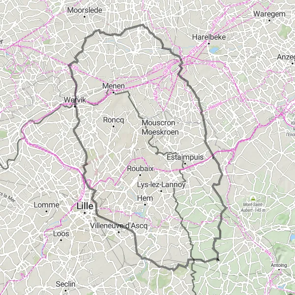 Map miniature of "The Battle of Bouvines Epic Ride" cycling inspiration in Prov. Hainaut, Belgium. Generated by Tarmacs.app cycling route planner