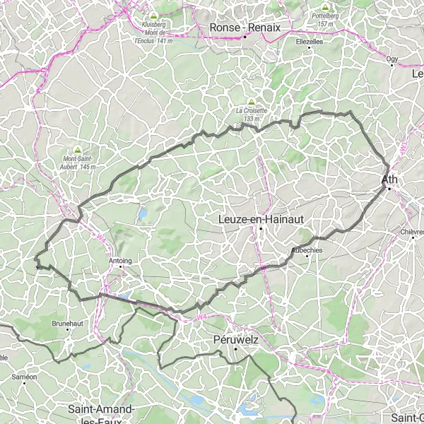 Map miniature of "Willemeau to Jollain-Merlin Challenge" cycling inspiration in Prov. Hainaut, Belgium. Generated by Tarmacs.app cycling route planner