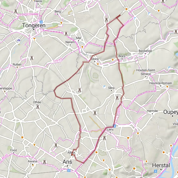 Miniatuurkaart van de fietsinspiratie "Gravelroute van Alleur naar Lantin" in Prov. Liège, Belgium. Gemaakt door de Tarmacs.app fietsrouteplanner