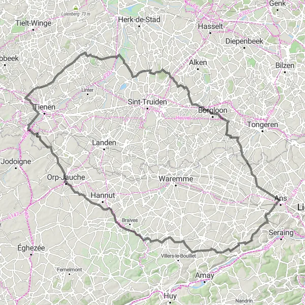 Miniatuurkaart van de fietsinspiratie "Avontuurlijke fietstocht door Luik" in Prov. Liège, Belgium. Gemaakt door de Tarmacs.app fietsrouteplanner