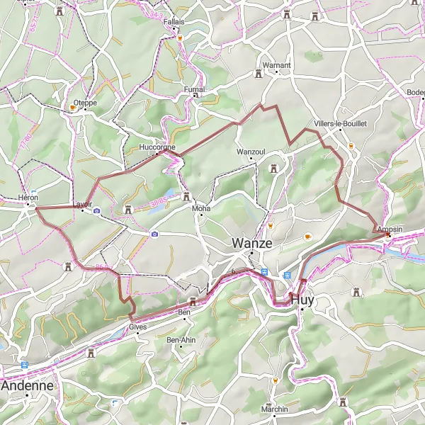 Miniature de la carte de l'inspiration cycliste "Boucle des Châteaux et Villages" dans la Prov. Liège, Belgium. Générée par le planificateur d'itinéraire cycliste Tarmacs.app