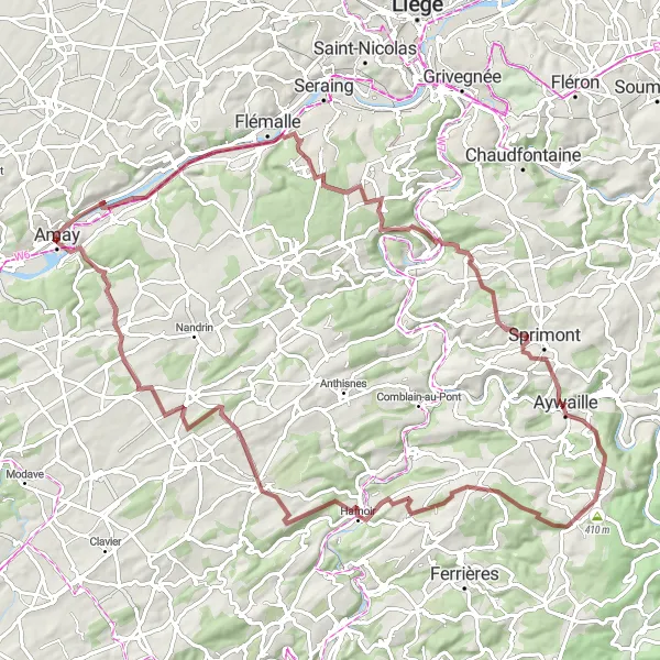 Map miniature of "Gravel Route to the Roche aux Faucons" cycling inspiration in Prov. Liège, Belgium. Generated by Tarmacs.app cycling route planner